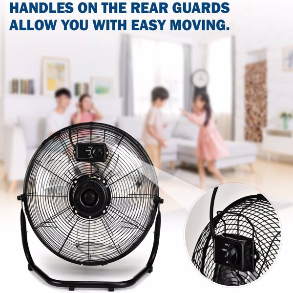 18 Inch 3-Speed High Velocity Heavy Duty Metal Industrial Floor Fans, Black