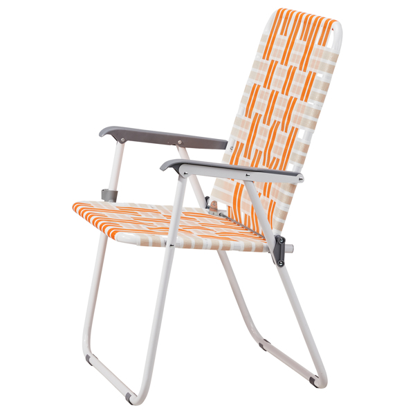 Set of 2 Webbed Folding Beach Chairs, Outdoor Patio Lawn Foldable Chairs for Camping Fishing Yard Poolside BBQ, Orange & White