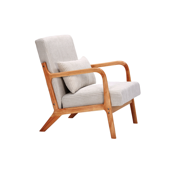 Mid-Century Modern Accent Chair, Arm Chair Living Room Chairs with Pillow Upholstered Reading Chair with Solid Wood Frame & Living Room Bedroom Balcony (beige)