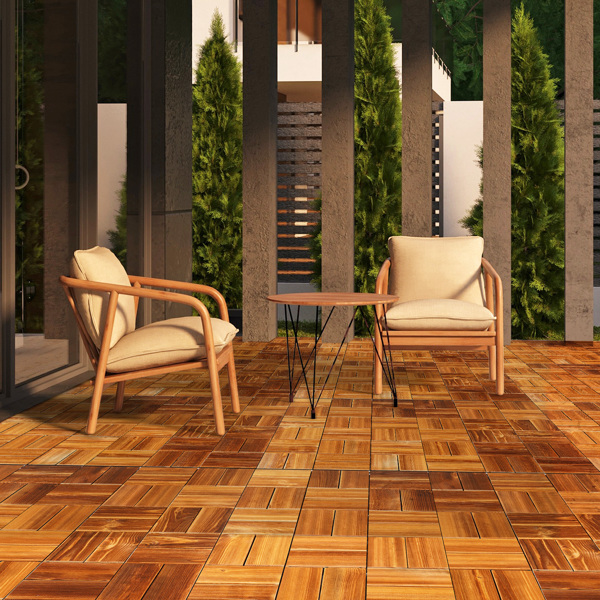 27pcs Wood Interlocking Deck Tiles 11.8"x11.8", Waterproof Flooring Tiles for Indoor and Outdoor, Patio Wood Flooring for Patio Porch Poolside Balcony Backyard