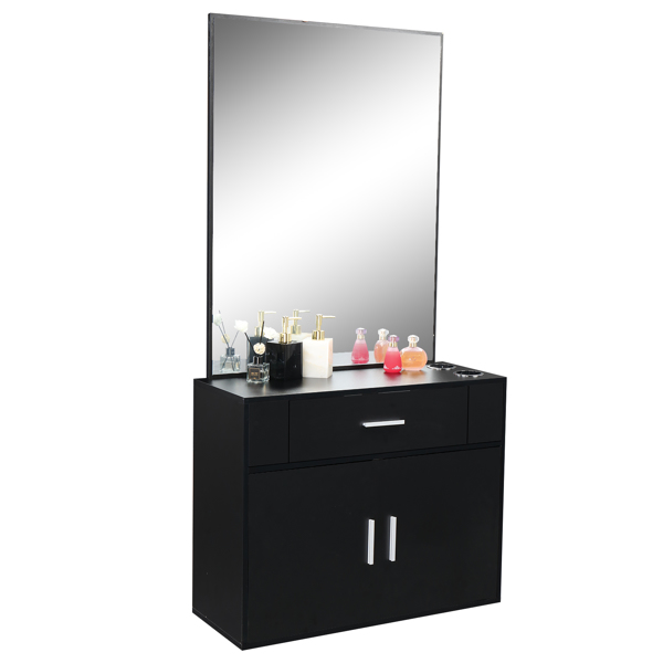 【same code：75512472】15% E0 chipboard linen top 1 drawer 1 door with mirror Salon cabinet black