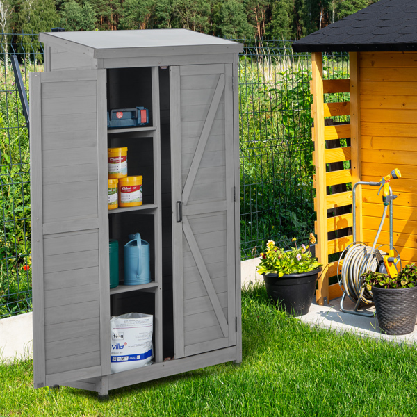 Outdoor Storage Cabinet and Metal Top,Garden Storage Shed,Outdoor 68 Inches Wood Tall Shed for Yard and Patio 