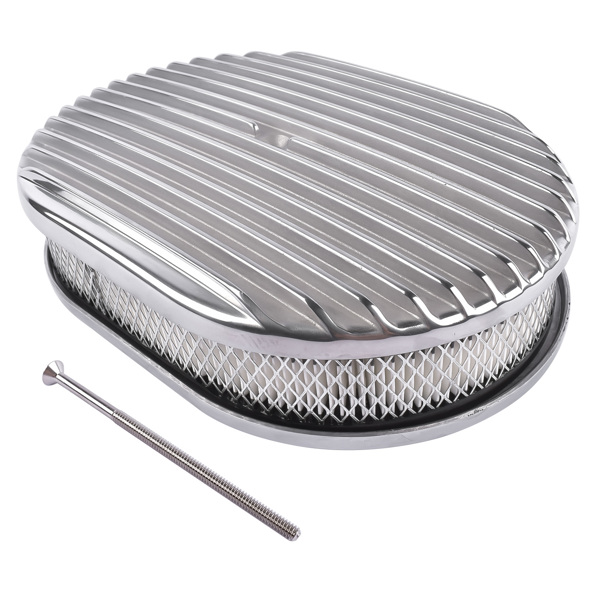 空气滤清器 12" Oval Aluminum Full Finned Air Cleaner Polished Paper Element Fits for SB & BB CHEVY FORD & MOPAR CHRYLER DODGE PLYMOUTH-5