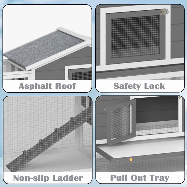 2-Story Large Wooden Rabbit Hutch Pet House with Ramps, Lockable Doors, Run Area and Asphalt Roof for Outdoor Use,Easy to Assemble and Durable with  Cleaning Tray and Waterproof Roof