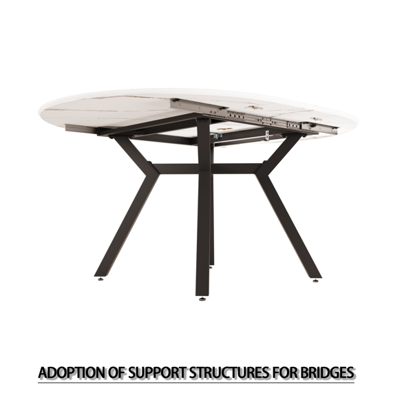 47-63" expandable circular dining tables , equipped with 6 PU fabric thick cushioned dining chairs and an elegant and spacious dining table, kitchen table and chair, with black metal legs 