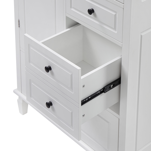 Tall and Wide Storage Cabinet with Doors for Bathroom/Office/Living Room/Indoor, Four Drawers of Different Sizes, Adjustable Shelves, White