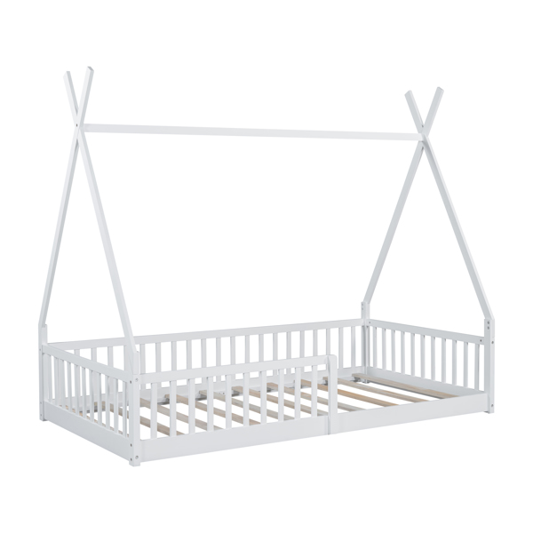 Twin Size Wood House Bed with Fence, White(ETA:2.27)