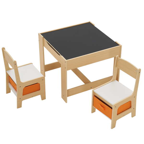 Children's Wooden Table And Chair Set With Two Storage Bags (One Table And Two Chairs)