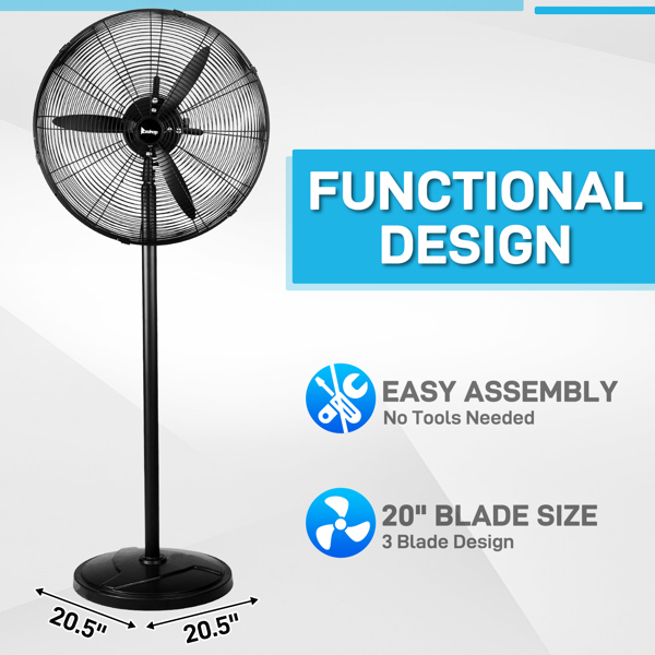 20 Inch Pedestal Floor Fan 5000CFM, Oscillating Standing Fan, Adjustable Rod, 100% BLDC Copper Motor,4 Speeds, Aluminum Blades, Metal Stand Up Fan For Industrial, Commercial, Residential, Shop