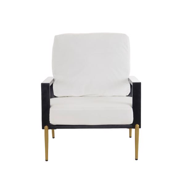 Modern Low Back White Upholstered Accent Armchair with Gold Metal Legs & Rubberwood Frame, Chic Wide Armrest Minimalist Lounge Chair with Pillow Back, Single Sofa Chair for Living Room&Balcony, White