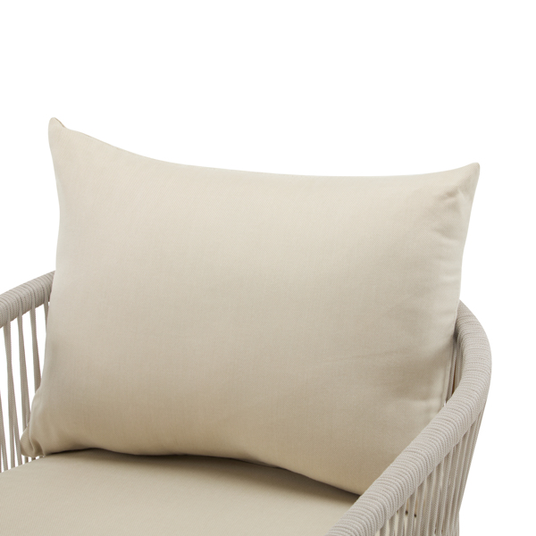 现代米色弧形铝制休闲椅，采用时尚的绳编设计和舒适的软垫，非常适合户外生活-15