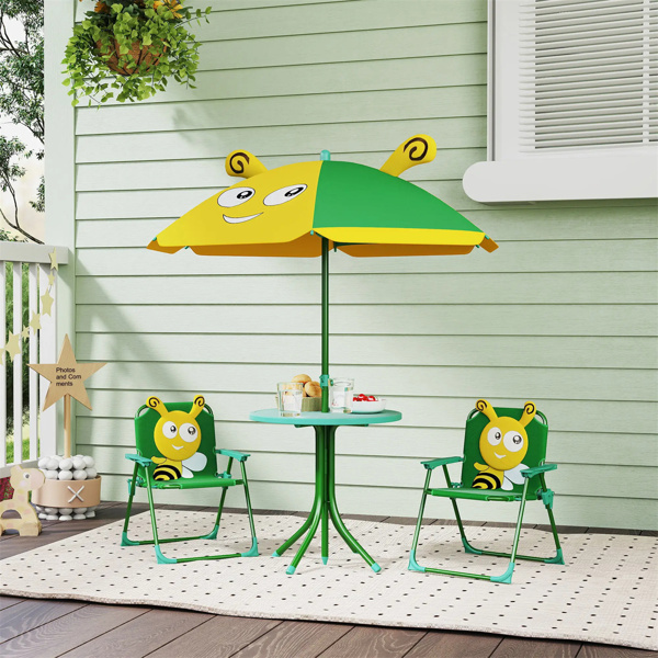 Kids Outdoor Activity Table with Foldable Chairs Green