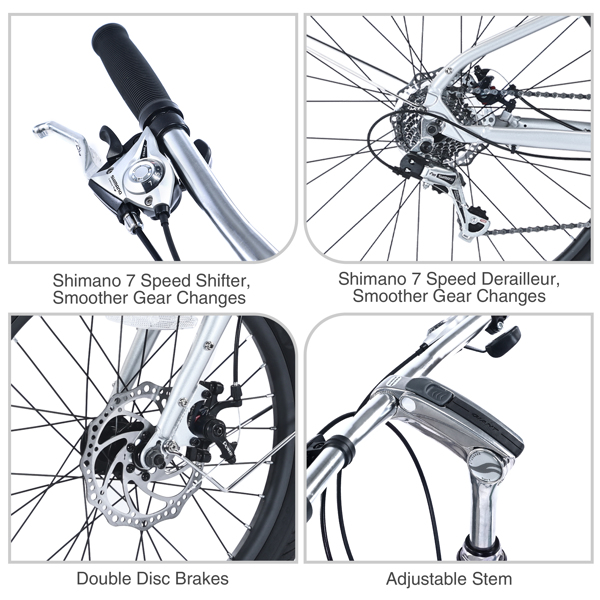 7 Speed, Aluminum Alloy Frame, Multiple Colors 26 Inch Bike,Cargo Bike for Women and Men