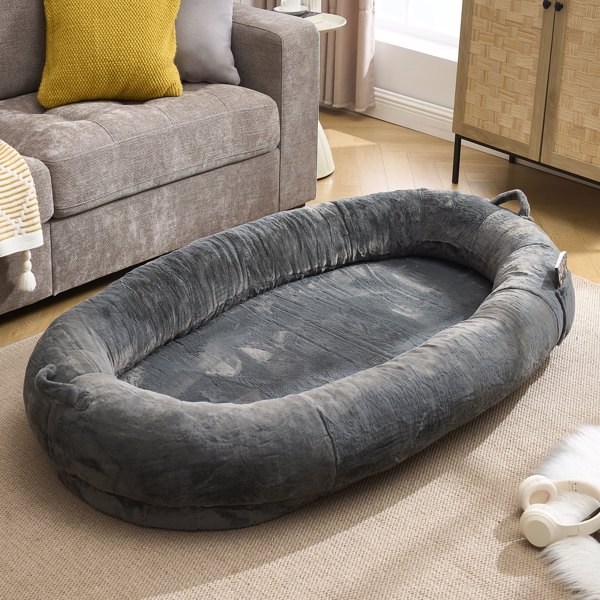 Human Dog Bed for Adult, Giant Extra Large Memory Foam Human Size Pet Bed for People, Fluffy Plush Dog Bed for Human with Storage Pocket  Cover Portable Handle Non-Slip Bottom