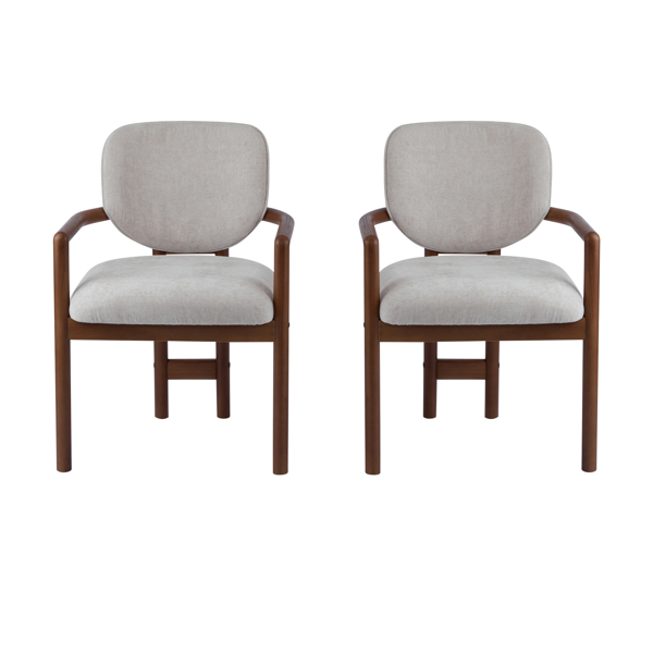 Dining Chairs Set of 2 Upholstered Arm Chairs, Rubber Wood Accent Chairs Beige Fabric Seating, 300 LBS Weight Capacity