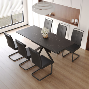 62.4\\" extendable 78.15\\" dining Table Set for 6-8 Person for Dining Room, 6 C-shaped Tube Soft padded armless dining chair and Very large Dining Room Table Kitchen Table Chair Set with metal Legs 