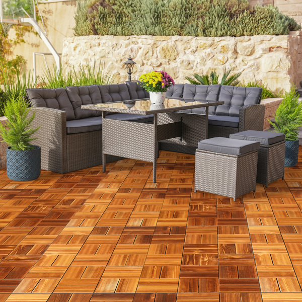 27pcs Wood Interlocking Deck Tiles 11.8"x11.8", Waterproof Flooring Tiles for Indoor and Outdoor, Patio Wood Flooring for Patio Porch Poolside Balcony Backyard