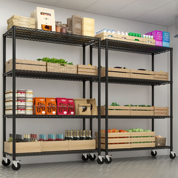 Heavy Duty Storage Shelves  55.12\\" W  Wire Shelving Unit with Wheels 2500LBS  NSF Metal Shelves for Storage Adjustable Garage Storage Rack Pantry Shelf Commercial Shelving, 75.59\\" H X 55.12\\'\\'W X 23.62