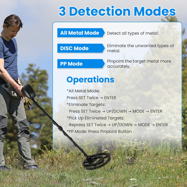 Professional Metal Detector Set Gold Finder for Adults Beginners with 10.04In Waterproof Coil LCD Display All Metal DISC PP Mode Foldable Shovel Headphone