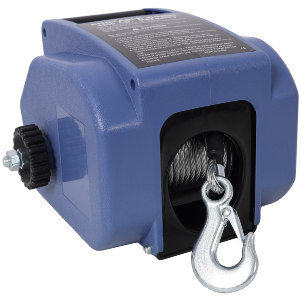 12v Trailer Winch,Reversible Electric Winch, for Boats up to 5000 lbs, Galvanized Wire Rope, with extra pulley hook, Rapid Mount, wirelss remote control,power in and power out.blue plastic casing