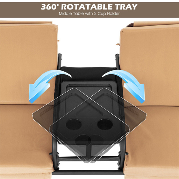 2 Seater Porch Swing Chair with Handy Storage and 360° Rotatable Tray