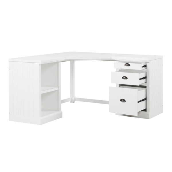 57.68" Modern L Shaped Executive Desk with 2 Storage Cabinets and 3 Drawers,Corner Writing Desk,Office Desk Furniture,Computer Desks with Depth Workstation for Home Office,Living room,White