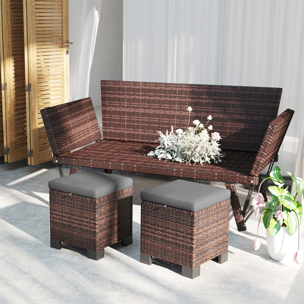 2 Pieces Wicker Outdoor Ottomans