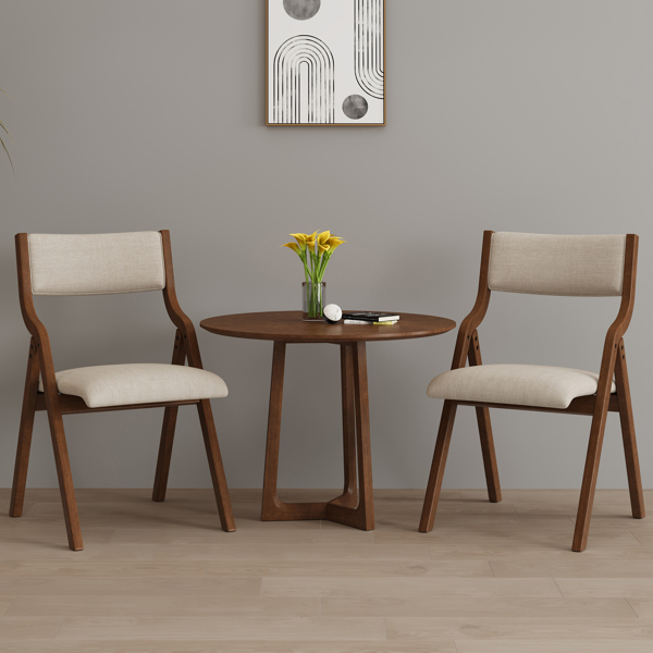 Upholstered folding Dining chair, space saving, easy to carry, Dining Room, No assembly required,2-Pack-Cream Taupe+ Walnut