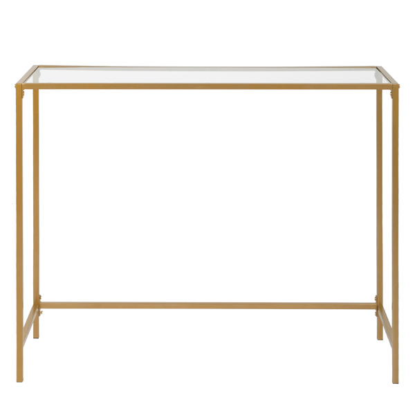 【Same model code: ：51028186】39.4" Console Sofa Table, Modern Entryway Table, Tempered Glass Table, Metal Frame,  for Living Room, Hallway, Gold Color