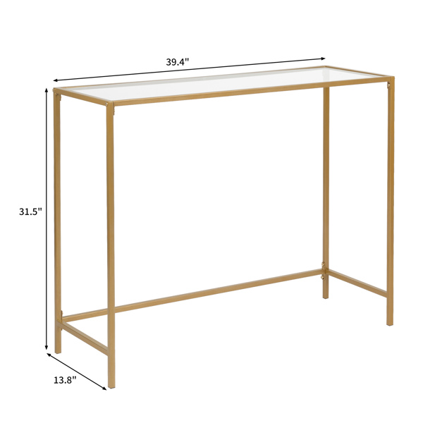 【Same model code: ：51028186】39.4" Console Sofa Table, Modern Entryway Table, Tempered Glass Table, Metal Frame,  for Living Room, Hallway, Gold Color