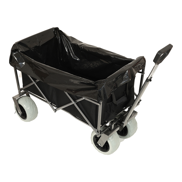 Beach Wagon with Big Wheels for Sand 500lbs capacity - All Terrain Steel Frame Utility Cart with 9" Pneumatic Tires, Collapsible Folding Design ,strap with multiuse bag ,black