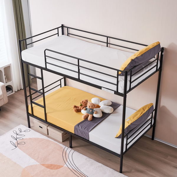 【same code：67430277】Iron Bed Bunk Bed with Ladder for Kids Twin Size Black