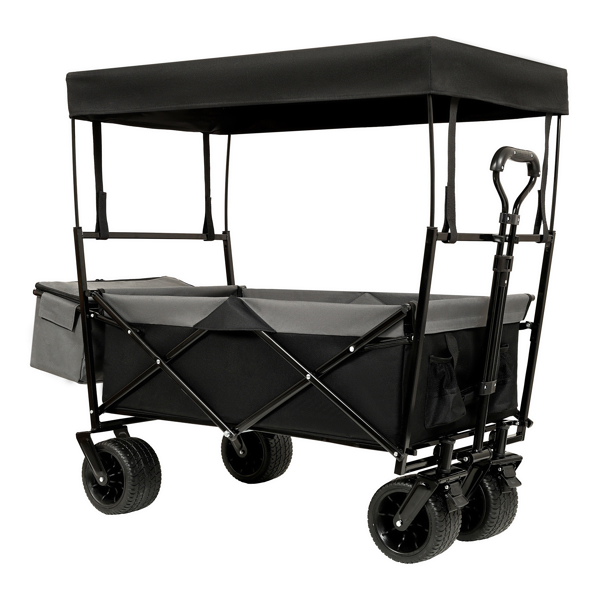 480Lbs Collapsible Wagon with Canopy,Wagon Stroller with 7" All-Terrain Wheels, Lightweight Foldable Wagon, Large Capacity for Camping, Shopping, Sports, and Garden Use,black with mosquito net