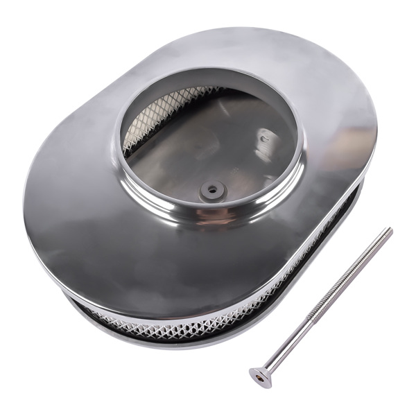 空气滤清器 12" Oval Aluminum Full Finned Air Cleaner Polished Paper Element Fits for SB & BB CHEVY FORD & MOPAR CHRYLER DODGE PLYMOUTH-7