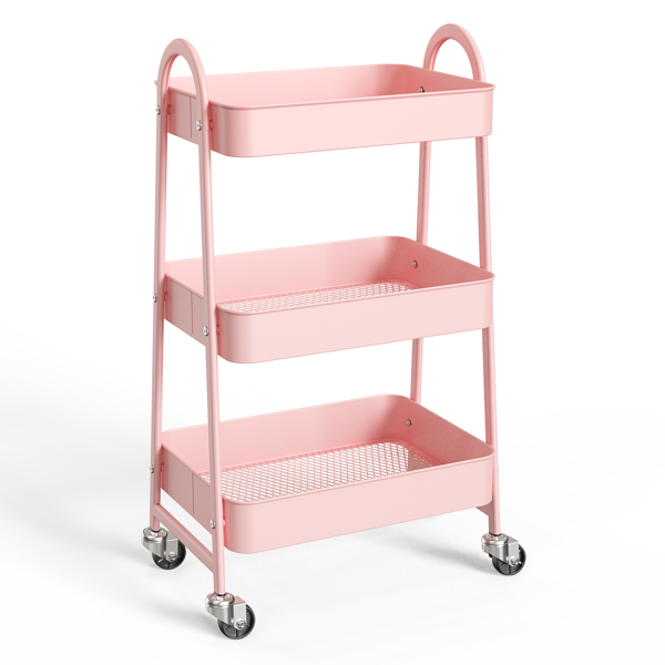 3 Tier Small Rolling Cart, Metal Utility Storage Organizer Kitchen Trolley Bathroom Laundry Room Bar Office Shelves