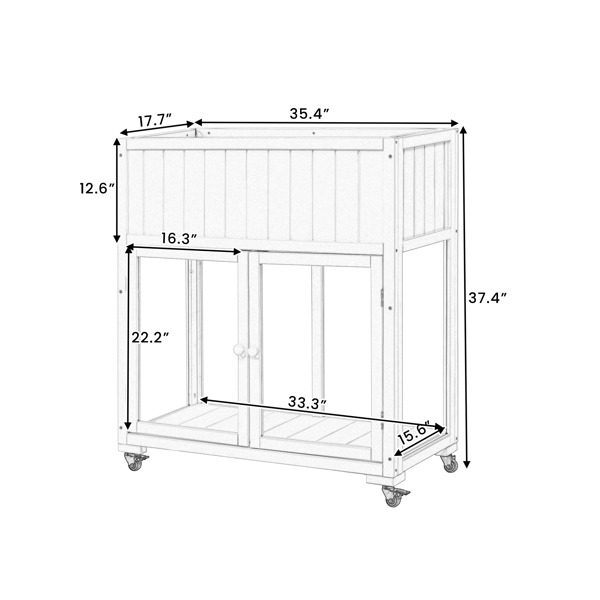 35.4''x17.7''x37.4'' Mini Wood Cold Frame, Compact 2 Doors Garden Greenhouse with Wheels, Raised Bed with Liner for Indoor Outdoor Use, White