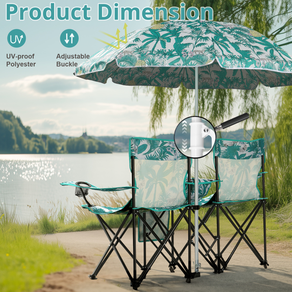 Portable Outdoor 2-Seat Folding Chair with Removable Sun Umbrella Pineapple