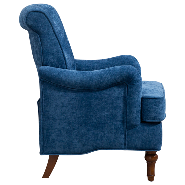 Accent Chair With Comfy Chenille Club Fabric,Comfy Upholstered Living Room Arm Chair,Springs Cushions & Retro Wooden Legs,Fabric Sofa Chair Reading Chair for Bedroom Office,Holds 300lbs(Blue)