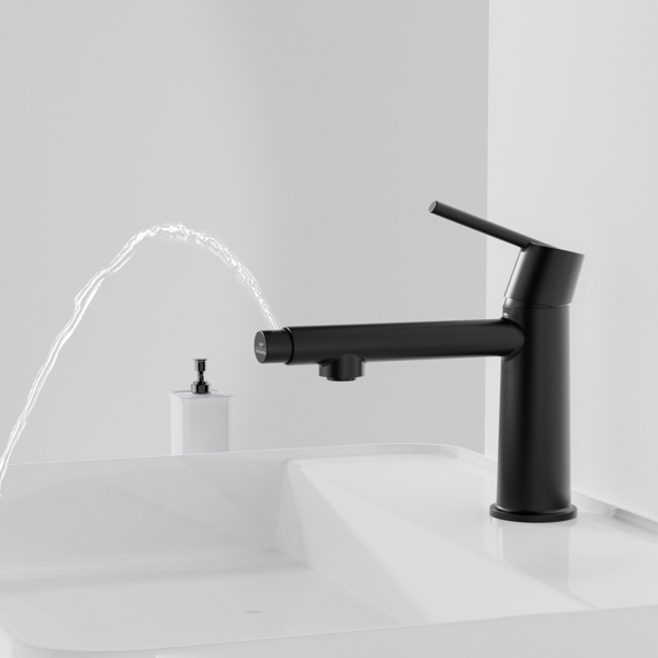 Matte Black Single Handle Bathroom Faucet for 1 or 3 Holes ,Fountain and Flow Mode Two-in-one function,Deck Mount Laundry Vanity Sink Faucet with Two 9/16" Hoses[Unable to ship on weekends]