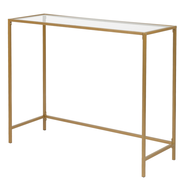 【Same model code: ：51028186】39.4" Console Sofa Table, Modern Entryway Table, Tempered Glass Table, Metal Frame,  for Living Room, Hallway, Gold Color