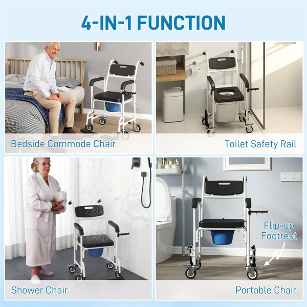   Black Shower Commode Wheelchair,  Seniors Bedside Commode Chai