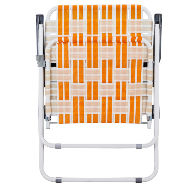 Set of 2 Webbed Folding Beach Chairs, Outdoor Patio Lawn Foldable Chairs for Camping Fishing Yard Poolside BBQ, Orange & White