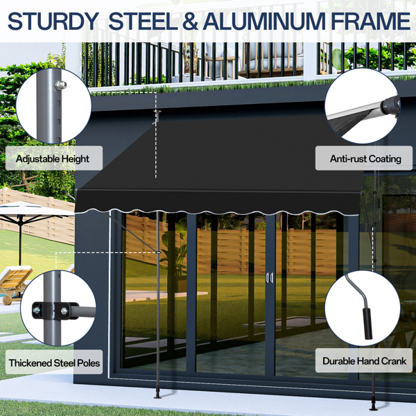 78.7"D x 59.1"W x(78.7 -118.1)"H Retractable Awning Black