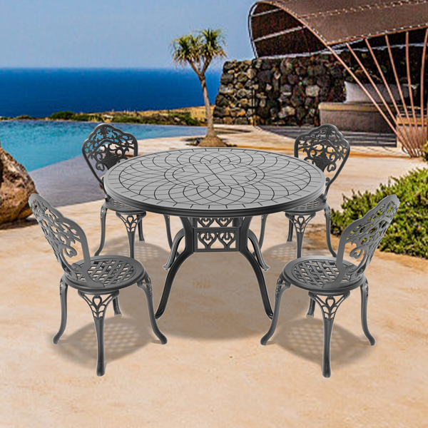 5-Piece Set Of All-Weather Cast Aluminum Dining Furniture Set With Black Frame