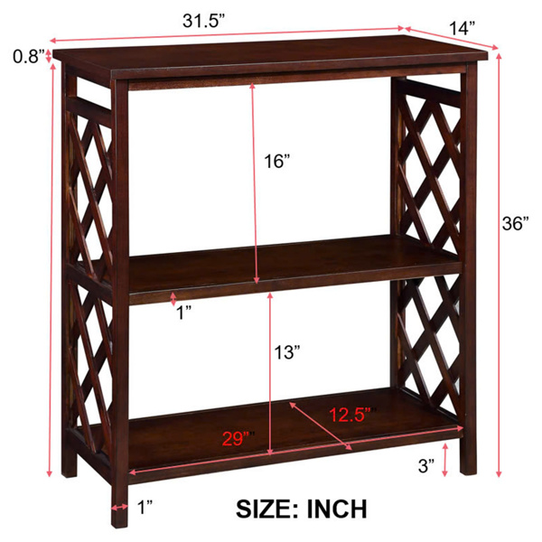 Console Table 3-Tier with Storage Shelves,Open Bookshelf Bookcase with Solid Wood Legs for Hallway, Living Room and Bedroom. Cherry