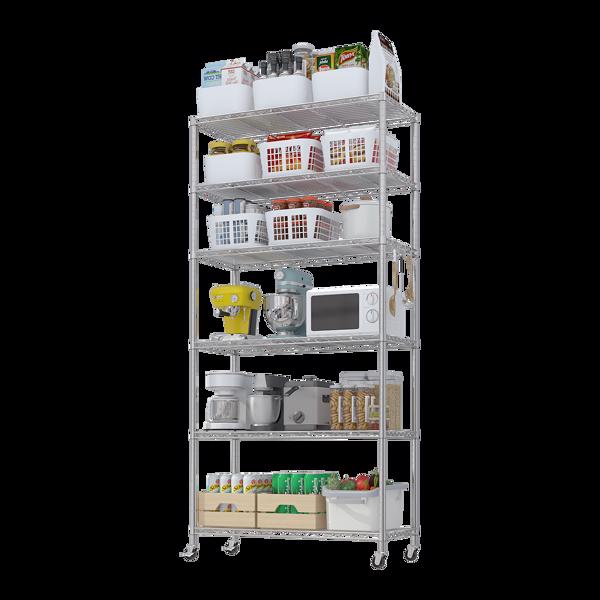 Heavy Duty Storage Shelves  78.74" H   Wire Shelving Unit with Wheels 1200LBS  NSF Metal Shelves for Storage Adjustable Garage Storage Rack Pantry Shelf Commercial Shelving, 78.74" H X 35.43''W X 17.7