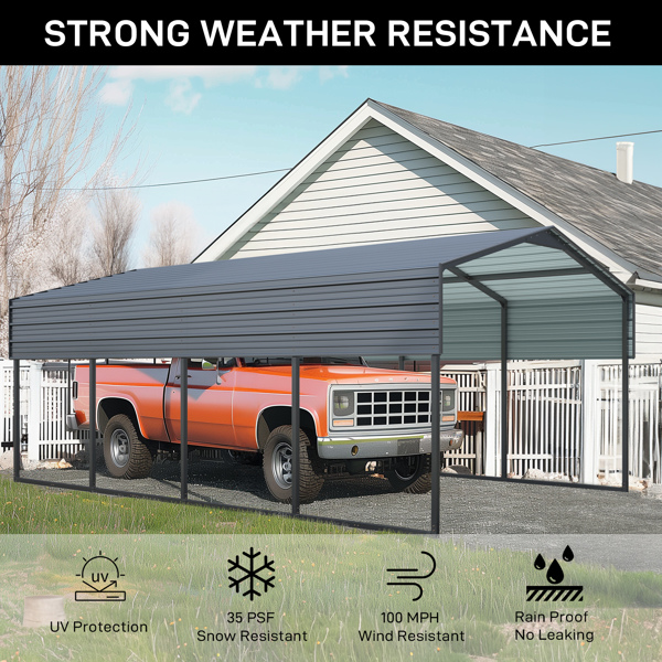 12x20 FT Metal Carport Heavy Duty with Reinforced Frame, Outdoor Garage Multi-Use Shelter Canopy Car Shelter for Pickup, Boat, Car and Tractors