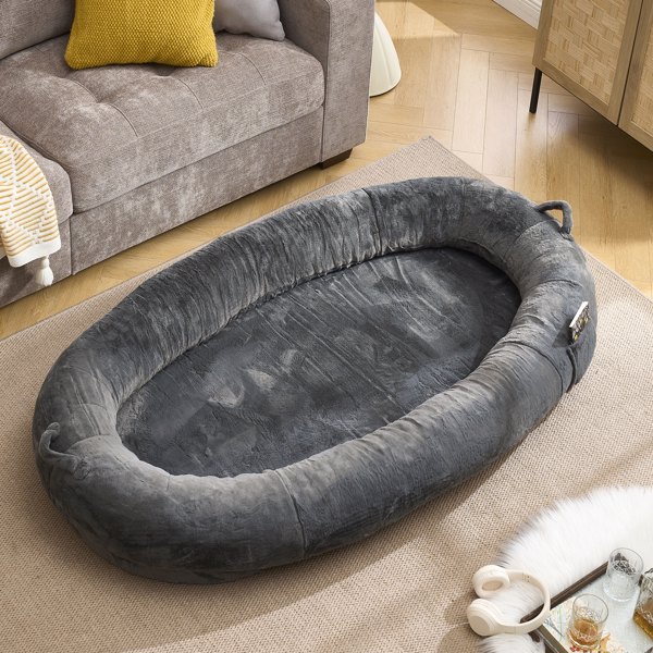 Human Dog Bed for Adult, Giant Extra Large Memory Foam Human Size Pet Bed for People, Fluffy Plush Dog Bed for Human with Storage Pocket  Cover Portable Handle Non-Slip Bottom