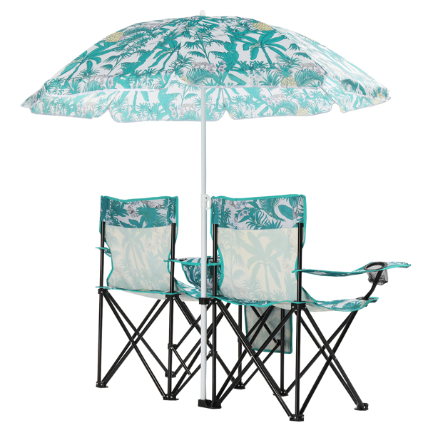 Portable Outdoor 2-Seat Folding Chair with Removable Sun Umbrella Pineapple