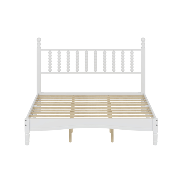 Queen Size Wood Platform Bed with Gourd Shaped Headboard,Retro Style Platform Bed with Wooden Slat Support,Walnut